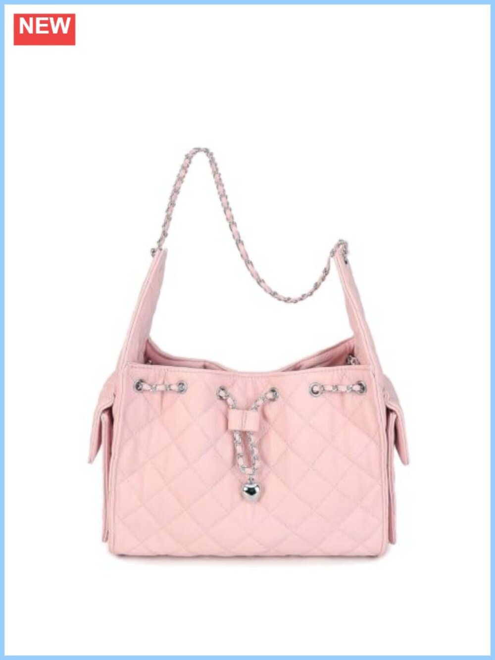 Quilted Vegan Leather Chain Strap Hobo Shoulder Bag